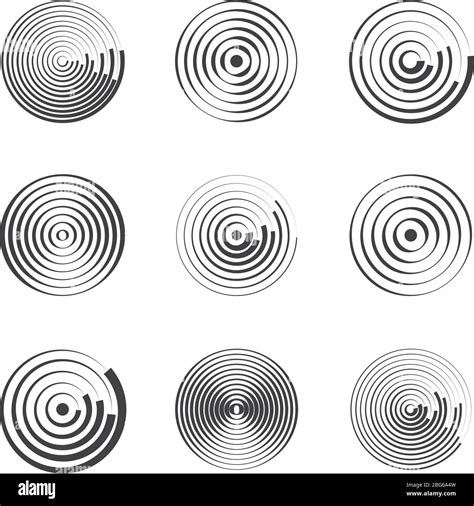 Concentric circles abstract geometric vector patterns. Circular shapes and round waves. Rings ...