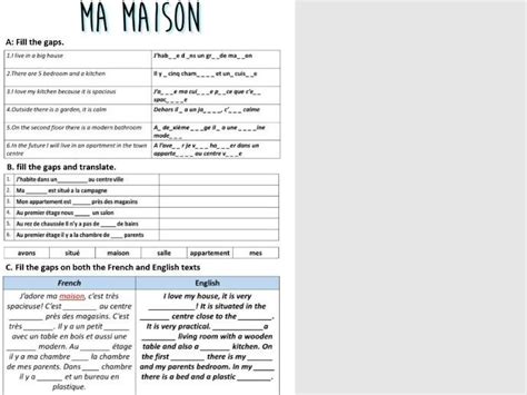 Ma Maison French GCSE worksheet: Gap fill activities | Teaching Resources