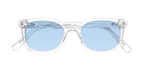Clear Geek-Chic Square Geometric Tinted Sunglasses with Light Blue Sunwear Lenses - 17355