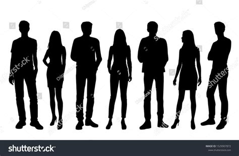 Vector silhouettes of men and a women, a group of standing business ...