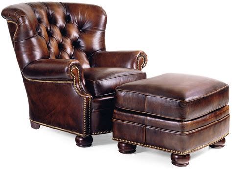 Classic tufted leather armchair and ottoman