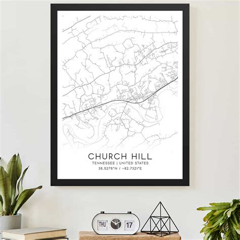 Church Hill Tennessee Map Poster, Modern Home Decor Wall Art Print - Custom Maps & Posters