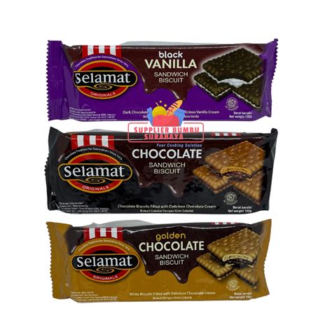 Jual Selamat Biscuit Chocolate Sandwich Biskuit Coklat Black Vanilla Golden Choco 102g | Shopee ...