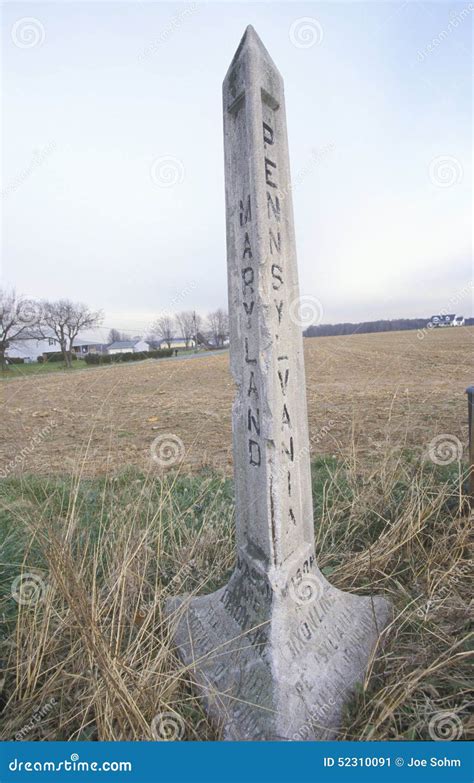 Marker At The Mason Dixon Line Separating North From South During Civil War At Pennsylvania And ...