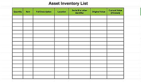 Sample Asset Inventory Template