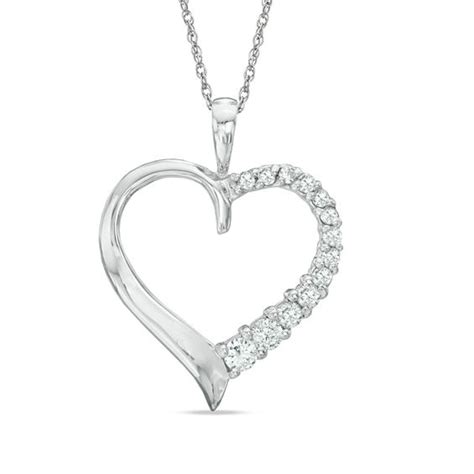 1/4 CT. T.W. Journey Diamond Heart Pendant in 14K White Gold | Heart Necklaces | Necklaces | Zales