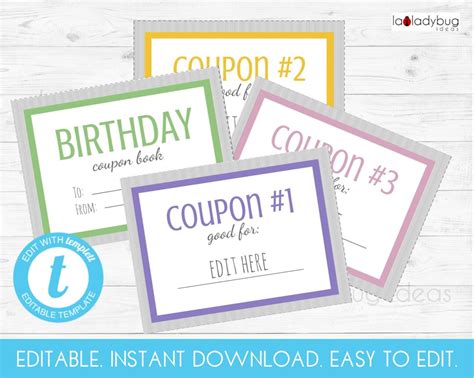 Editable Birthday Coupon Book. Printable Coupon Book. Editable and ...