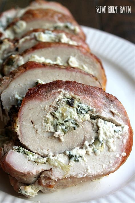 Spinach Dip Stuffed Pork Loin - Bread Booze Bacon