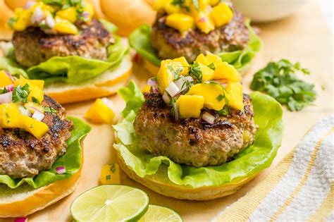 Spicy pork burgers with mango salsa - Family Food on the Table