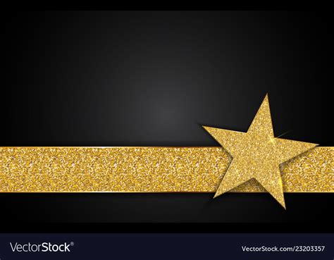 Gold shiny star on black background Royalty Free Vector