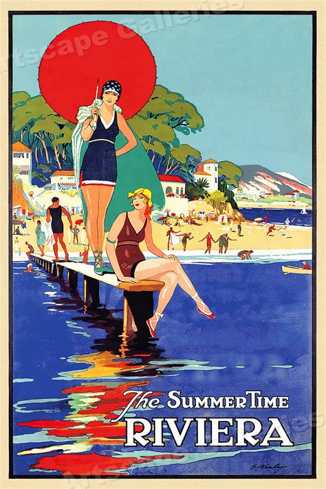 The Summer Time Riviera 1930s Vintage Style French Travel Poster ...