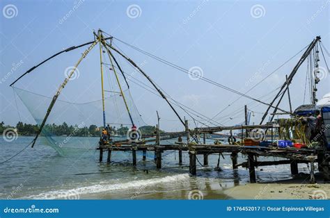 Chinese Fishing Nets on the Beach at Fort Kochi, India Editorial Photography - Image of nets ...