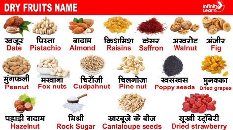 Dry Fruits Name - List of All Dry Fruits Names in English and Hindi