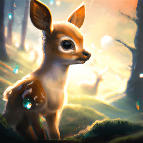 Bioluminescent Baby Deer in a Happy Forest · Creative Fabrica