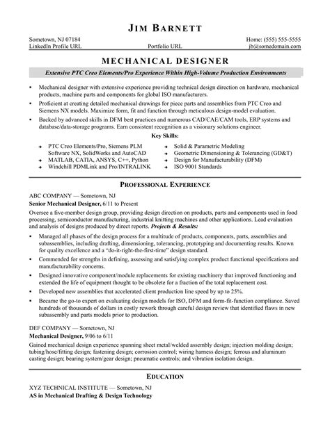 Sample Resume for an Experienced Mechanical Designer | Monster.com