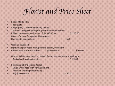 Florist Price List | Wedding planning, How to plan, Florist