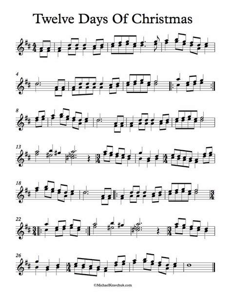 Free Violin Duet Sheet Music – Twelve Days Of Christmas – Michael Kravchuk