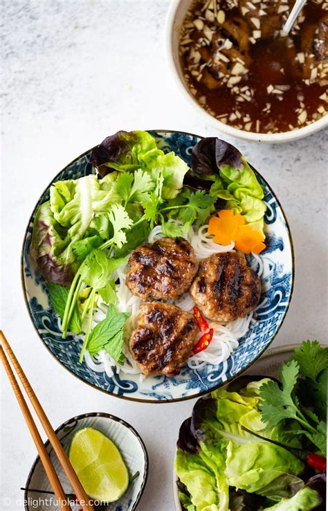 Authentic Bun Cha - Vietnamese Grilled Pork Meatballs with Noodles - Delightful Plate