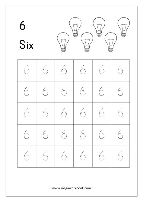 Trace Number 6 Worksheets