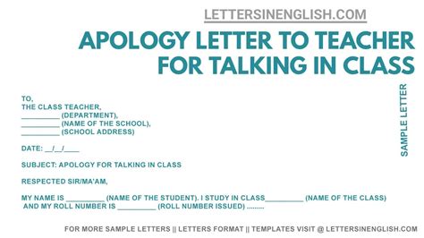 Apology Letter to Teacher for Talking in Class - Sample Apology Letter ...