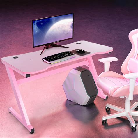 Buy Gaming Desk 47.2 inches Home Office Computer Table, Pink Gamer Workstation Modern PC Laptop ...