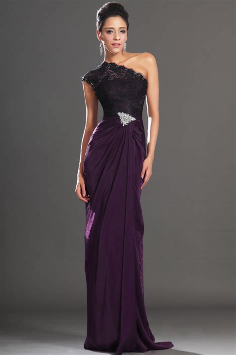 Dark Purple Once Lace Shoulder High split Evening Dress (00131606) - eDressit | Lace evening ...