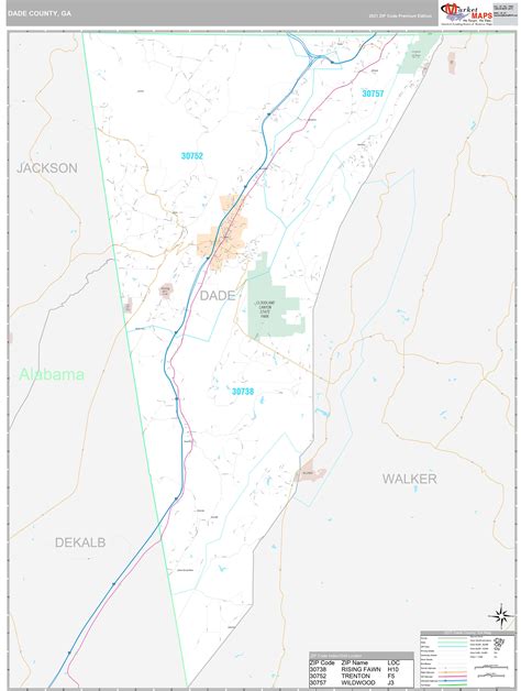 Dade County, GA Wall Map Premium Style by MarketMAPS