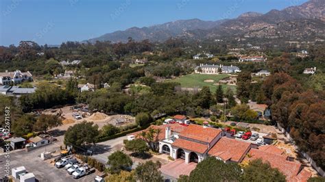 Daytime aerial view of downtown Montecito, California, USA. Stock Photo ...