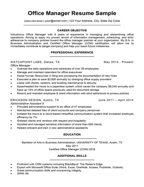 Office Manager Resume Sample | Resume Companion