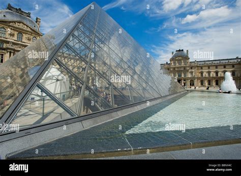 Close up of the Glass Pyramid entrance to the Louvre Museum in Paris ...