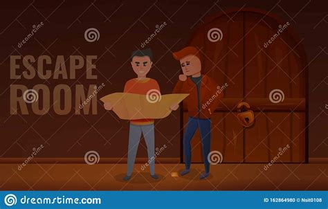 Boys Escape Room Concept Banner, Cartoon Style Stock Vector ...