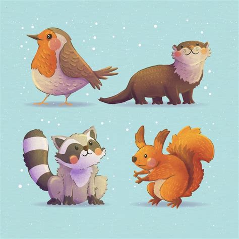 Free Vector | Watercolor winter animals collection