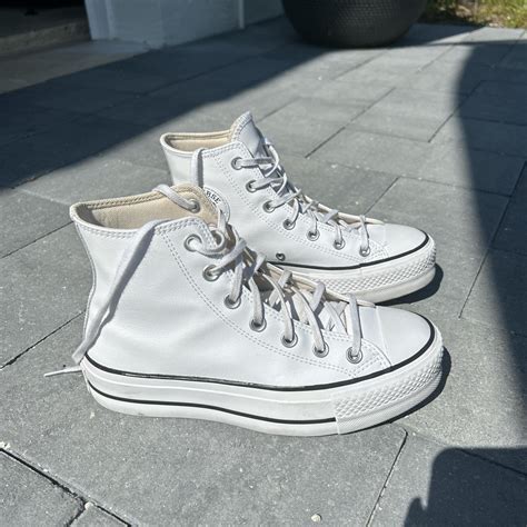 White Leather Converse High Tops Women's Size 6.5 - Depop