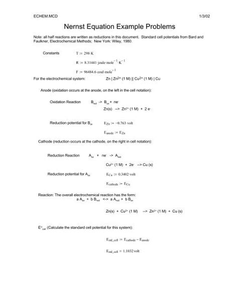 Nernst Equation Example Problems - These Pages Have Moved