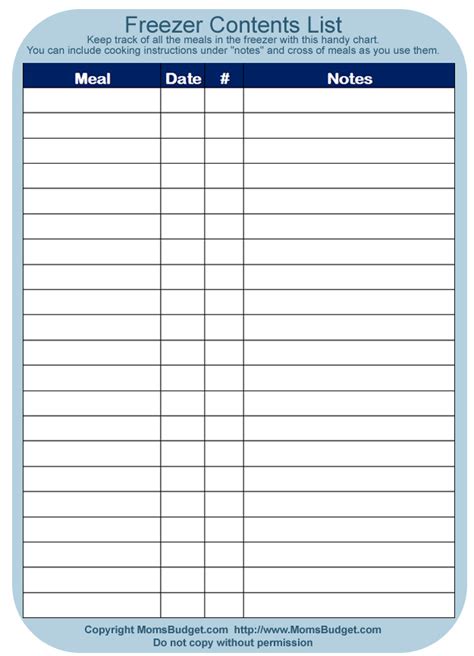 Freezer Inventory List Worksheet Printable - Moms Budget