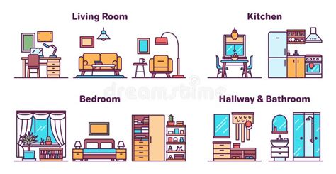 Different Rooms In A House Clipart Outline