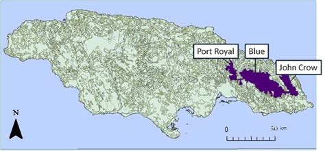 Topographic map of the island of Jamaica, highlighting the location of... | Download Scientific ...