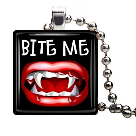 Items similar to CLOSEOUT SALE - Bite Me Vampire Glass Tile Pendant on Etsy