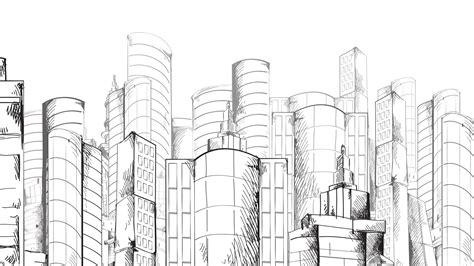 Modern urban sketch skyscraper building city center animated cityscape ...