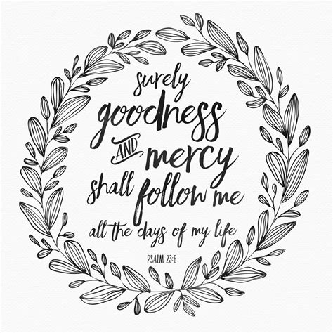 Click the image to download the black & white PDF printable Psalm 23 6, Psalms, Bible Quotes ...