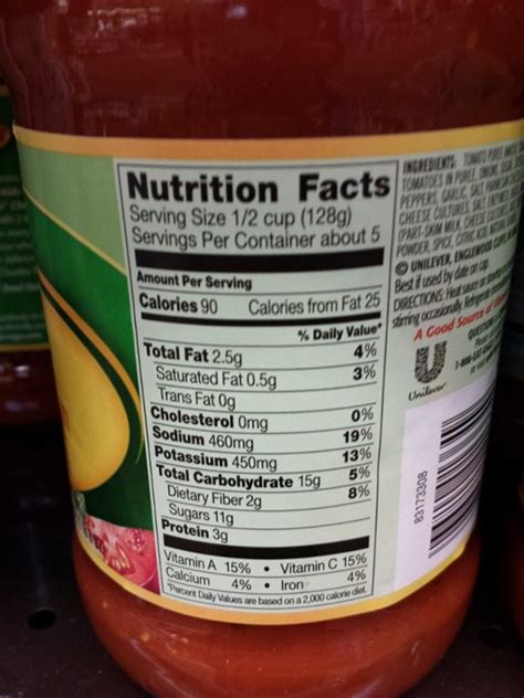 tomato sauce ingredients label