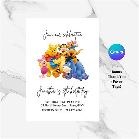 Winnie the Pooh Birthday Invitation Editable Template, Printable Birthday Party Invitations ...