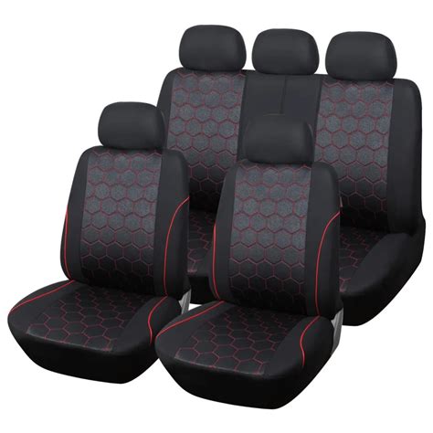 LDDCZENGHUITEC red line black Car Seat Covers Set Universal Fit Most Cars Covers with Tire Track ...