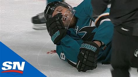 Joe Pavelski bloodied as head hits ice after Cody Eakin wipes him out : r/nhl