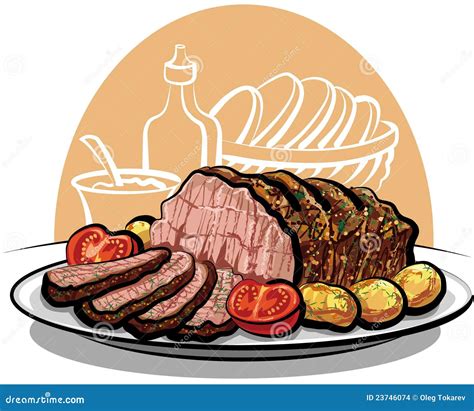 Roast beef with potatoes stock vector. Illustration of barbecue - 23746074