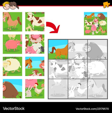 Jigsaw puzzles with farm animals Royalty Free Vector Image