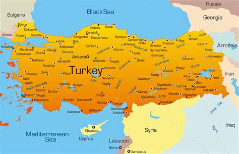 Turkey map cities - Major cities in Turkey map (Western Asia - Asia)