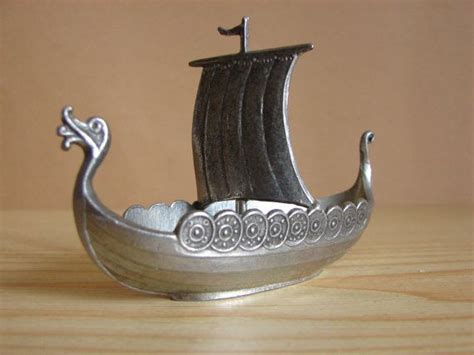 Vintage Minature Pewter Viking Ship Boat Salt Cellar Handstort Norway ...