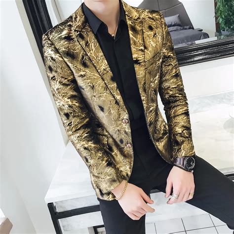 Gold Blazers Mens Blazer Masculino Slim Fit Fashion Stage Wear ...