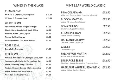 Menus 2024 - Mint Leaf London in London | TheFork